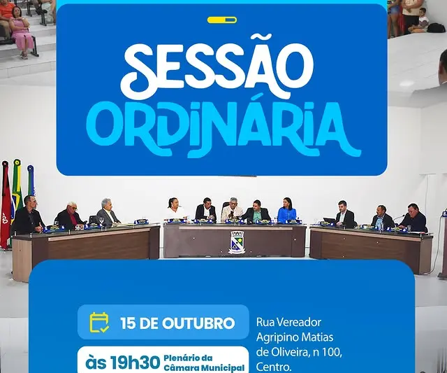 Câmara Municipal realiza Sessão Ordinária nesta quinta-feira, 15 de outubro, às 19h30