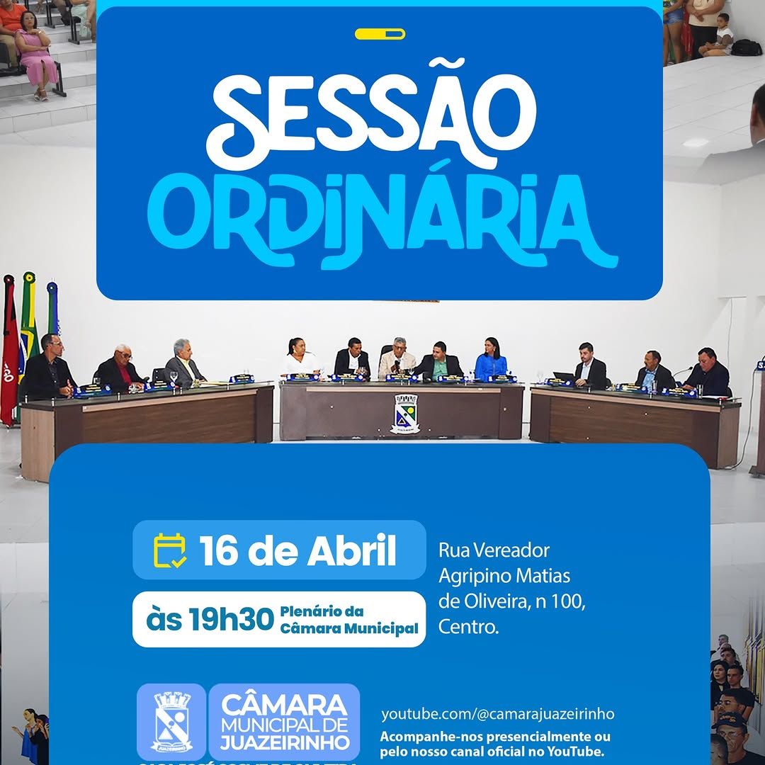 Câmara Municipal realiza Sessão Ordinária nesta quinta-feira, 16 de abril